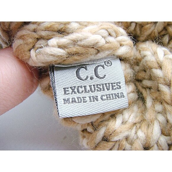 C.C Exclusives Pom Pom Beanie Hat Taupe Tan Chunky Yarn Knit Fold Over Warm OSFM - Picture 10 of 12